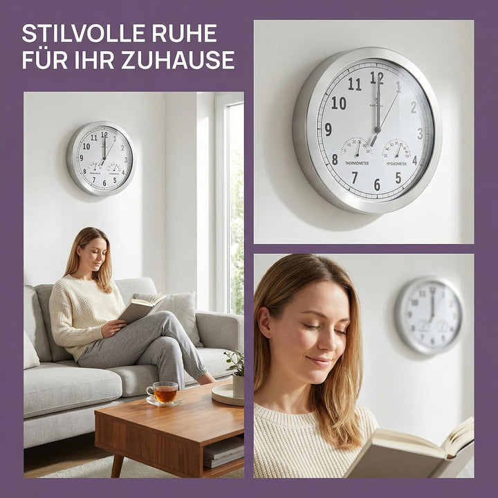 bonVIVO Funk Wanduhr ohne Tickgeräusche - Grosse Küchenuhr - Funkuhr für Wand in Bad, Büro, Home Off