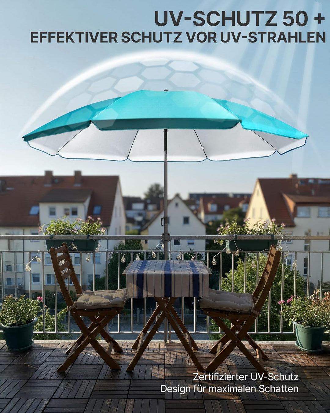 4smile Strandschirm SunnyJoy, Ø 200 cm Türkis - UPF 50+ Sonnenschirm Strand mit Hülle, Sonnenschirm