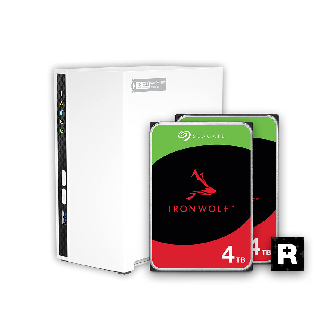 QNAP 2 Bay Home NAS mit 4 TB Speicherkapazität, vorkonfiguriertes RAID 1 Seagate IronWolf Drives Bun