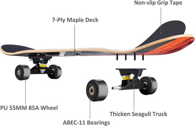 WeSkate Skateboard Komplettboard 79x20cm Holzboard mit ABEC-11 Kugellager 31 Zoll 7-lagigem kanadisc