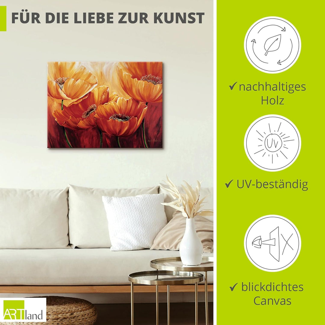 ARTland Leinwandbilder Wandbild Bild auf Leinwand 60 x 45 cm Botanik Blumen Mohnblume Malerei Orange