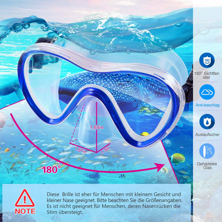 Supertrip Trocken Schnorchelset mit Anti-beschlag Taucherbrille Panorama Blickfeld gehärtete wasserd
