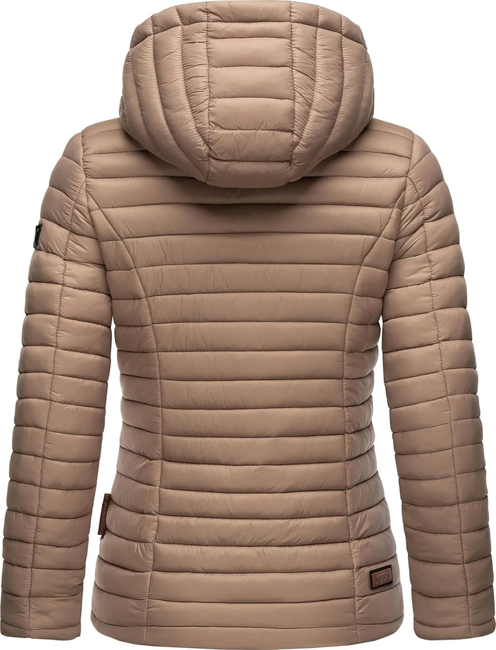 MARIKOO Damen leichte Übergangsjacke Steppjacke mit Kapuze Asraa XS-3XL M Taupe, M Taupe