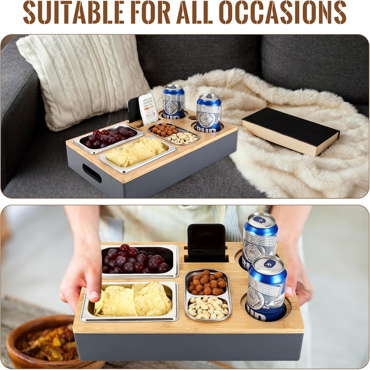 Collazoey Couchbar Snackbox, Mit Snackschalen Aus Edelstahl,mit Abnehmbarer Deckel, Couch Tablett, S