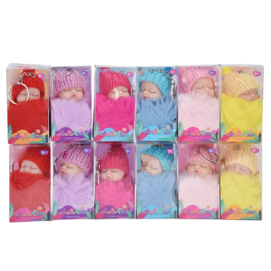 Zerodis Babypuppe Schlüsselanhänger, 11cm Schöne Mädchen Spielzeugpuppe Tragen Strickmütze Schlüssel
