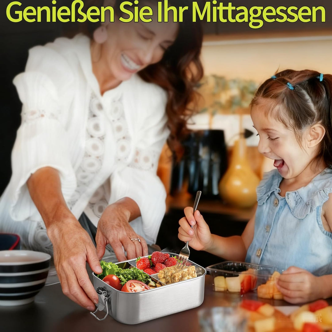 GOLDEN KEY Edelstahl Brotdose kinder,Lunchbox Edelstahl 800ml mit Fächern Dichtung,Bento Box Edelsta