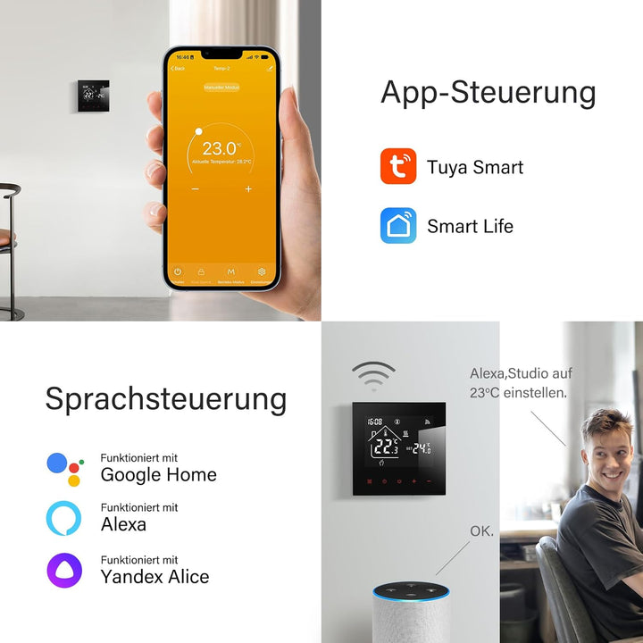 Thermostat Fussbodenheizung Smart für Wasser Fussbodenheizung, Beok WiFi Raumthermostat Digital Heiz