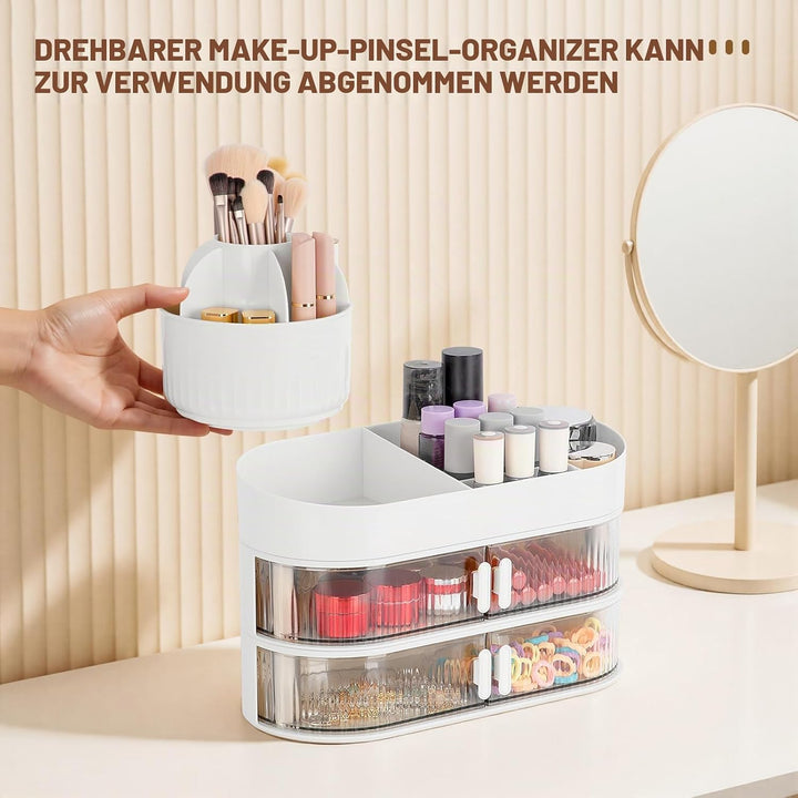 FoiiLiio Make Up Kosmetik Organizer mit Drehbarer Schubladen, Beauty Makeup Organizer Schminktisch,