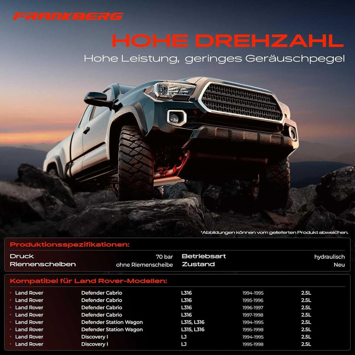 Frankberg Servopumpe Hydraulisch Lenkung ohne Riemenscheibe Kompatibel mit Defender LD L316 2.5L 199