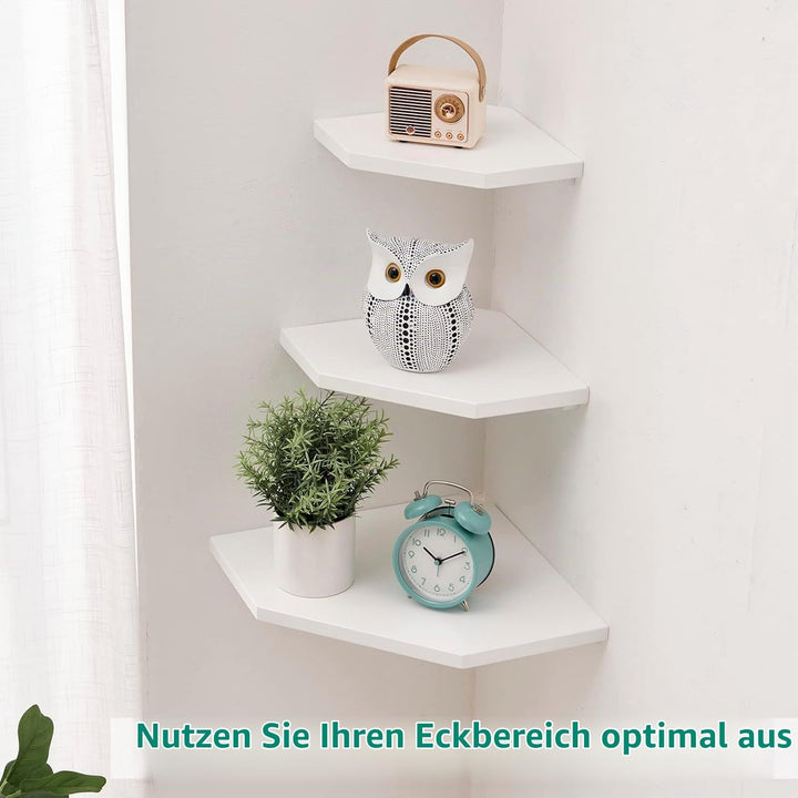 Eckregal Hängend, 2er-Set Eiche Massivholz Eckregal Wandregal Holz Vintage Landhausstil Regal für Sc