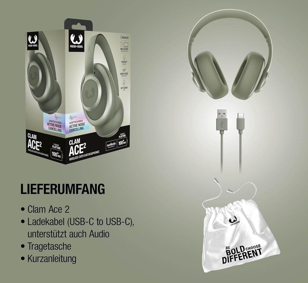 Fresh 'n Rebel Clam Ace 2, ANC-Kopfhörer, Hybrid Active Noise Cancelling, Ambient-Sound-Modus, Multi