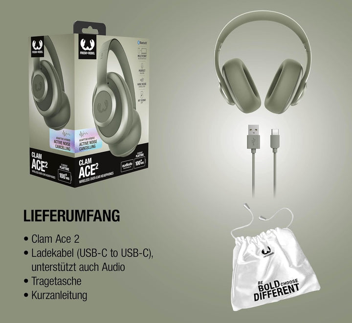 Fresh 'n Rebel Clam Ace 2, ANC-Kopfhörer, Hybrid Active Noise Cancelling, Ambient-Sound-Modus, Multi