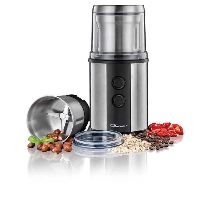 Cloer 7419 Elektrische Kaffee- und Gewürzmühle mit Edelstahl-Schlagmesser, 350W, 2 abnehmbare Edelst