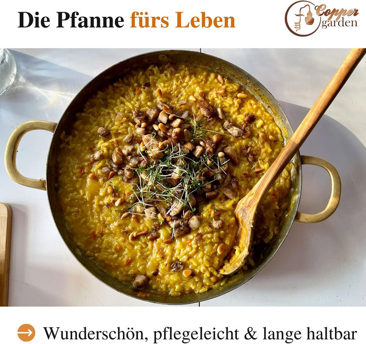 Copper Garden Kupferpfanne 28 cm mit Griffen + Deckel I Mit Zinn beschichtete Pfanne aus Kupfer zur