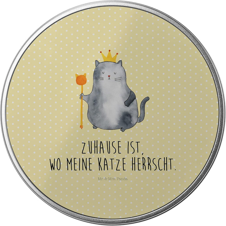 Mr. & Mrs. Panda Blechdose rund Katze König - Geschenk, Kater, Metallkiste mit Deckel, Katzenmotiv,