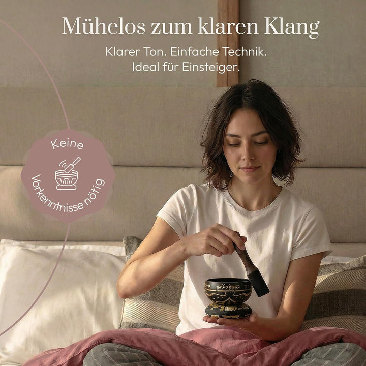 Tibetische Klangschale ~leicht zu spielen mit doppelseitigem Klöppel &amp; Kissen - schöner Klang für He