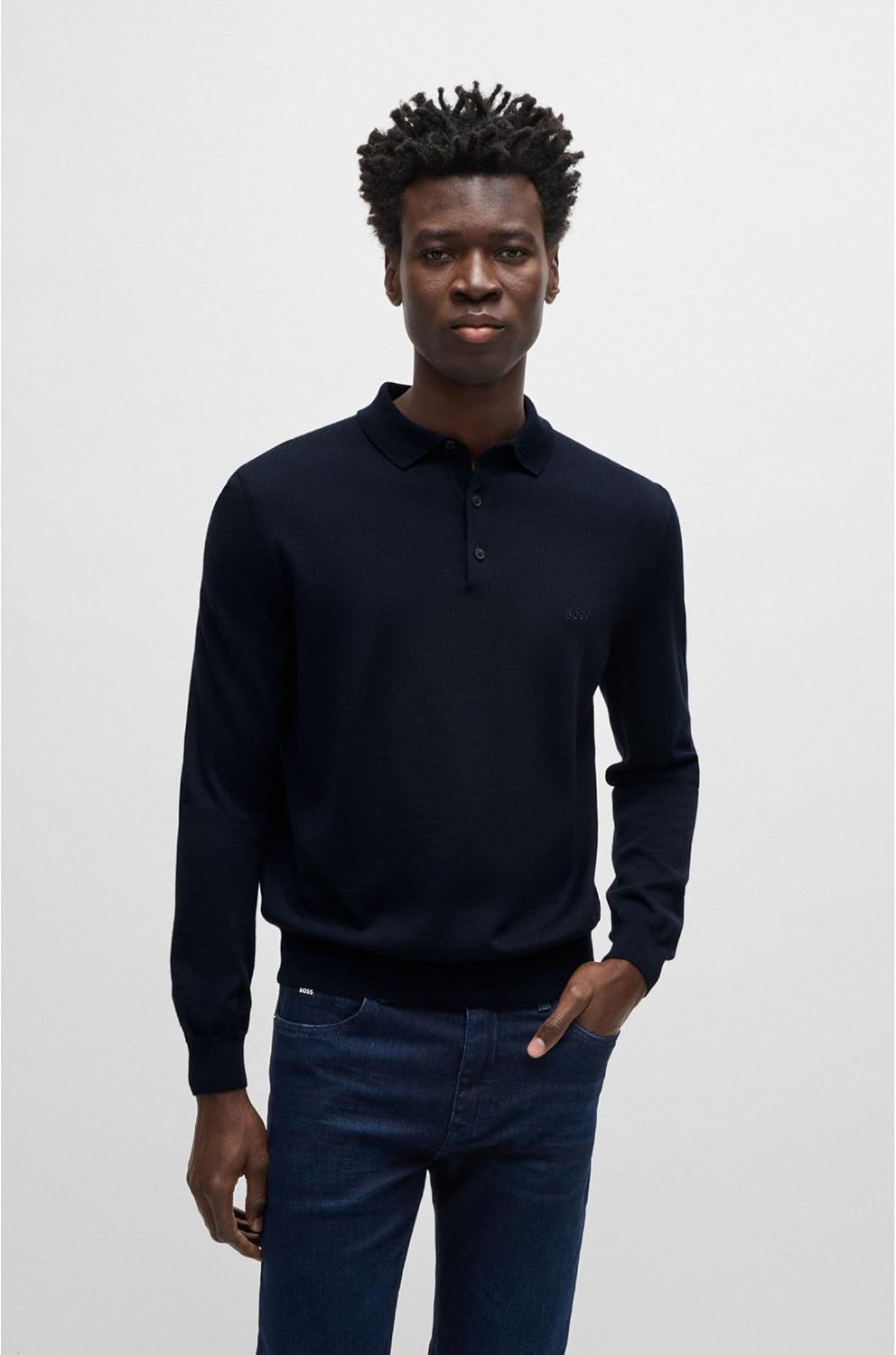 BOSS Herren Bono-L Pullover aus Schurwolle mit Polokragen und Logo-Stickerei M Dunkelblau404, M Dunk