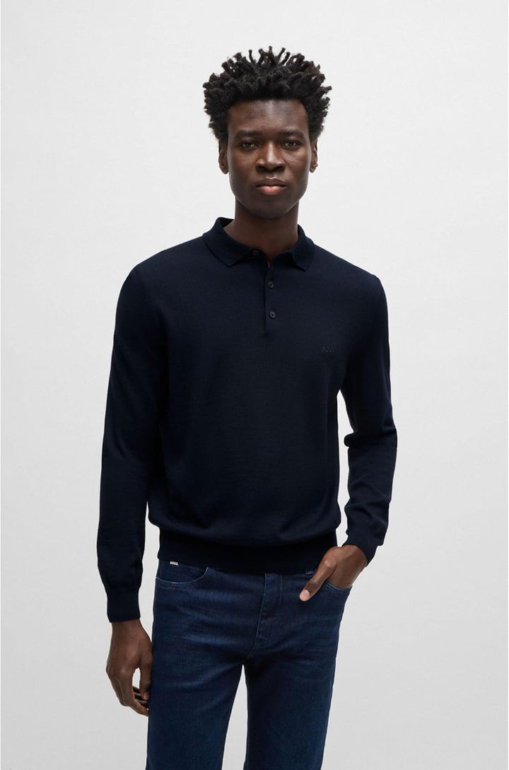 BOSS Herren Bono-L Pullover aus Schurwolle mit Polokragen und Logo-Stickerei M Dunkelblau404, M Dunk