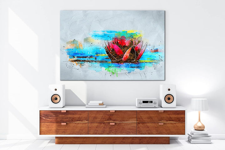 deyoli Illustration einer Lotusblume Format:90x60 cm als Leinwandbild, Motiv fertig gerahmt auf Echt