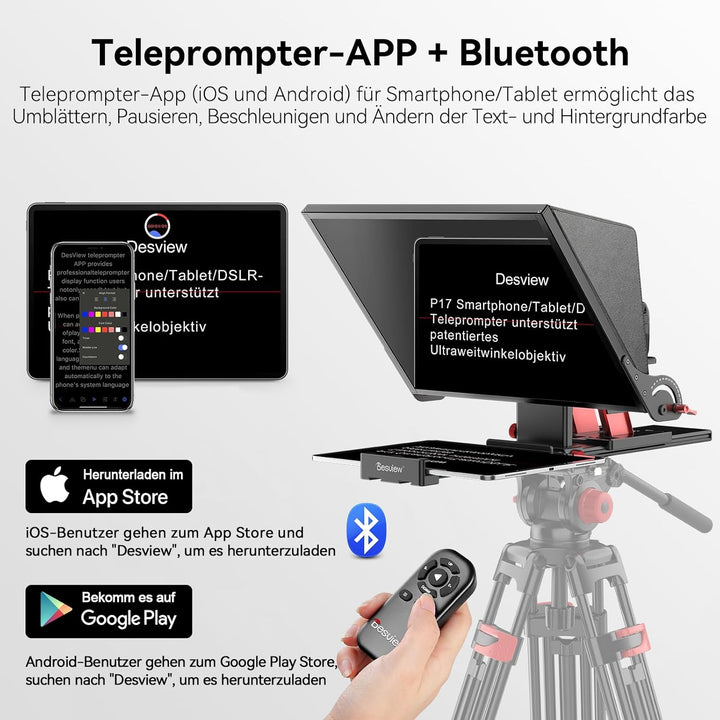 Desview P17 Teleprompter Aluminiumlegierung 17 Zoll, Prompter für iPad/Tablet mit Fernbedienung und