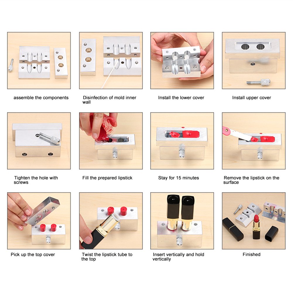 DIY Lippenstiftform, Lippenbalsam machen Tool Kit Set, 4 Kavitäten DIY Lippenstiftform Aluminiumlegi