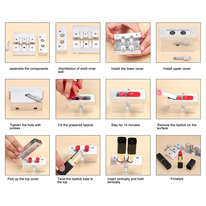 DIY Lippenstiftform, Lippenbalsam machen Tool Kit Set, 4 Kavitäten DIY Lippenstiftform Aluminiumlegi