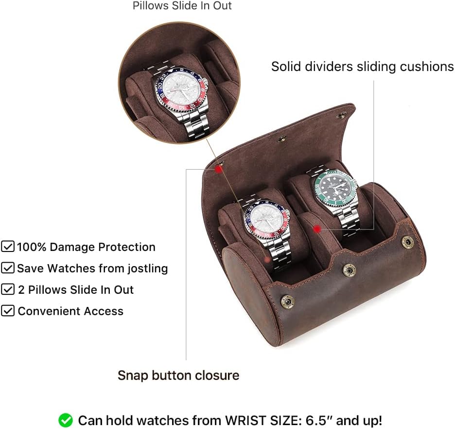 Hiram Echtes Leder 2 Uhren Reiseetui Handgefertigte Reiseaufbewahrung Uhrenbox Tragbarer Schmuck Org