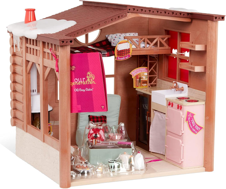 Our Generation - Gemütliche Hütte - Puppenhaus Spielset - Möbel & Spielnahrung - 46 cm Puppe Zubehör