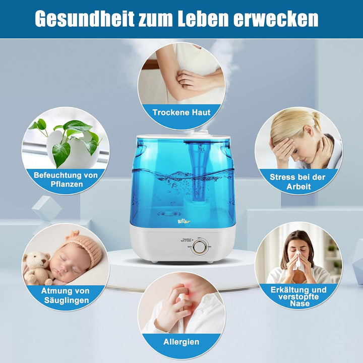 Bear 2023 6L Top-Füllung Zwei Auslassdüsen Luftbefeuchter, Ergonomischer Tragegriff，Mit Aromatherapi