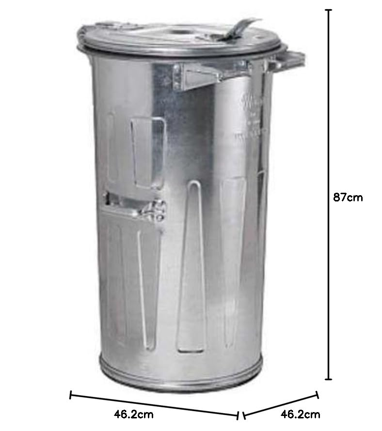 Mülltonne aus verzinktem Stahlblech, mit Deckel und Griffen, 110 Liter, H x Ø 870 x 462 mm, Metallbe