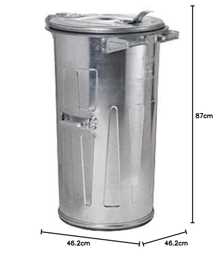 Mülltonne aus verzinktem Stahlblech, mit Deckel und Griffen, 110 Liter, H x Ø 870 x 462 mm, Metallbe