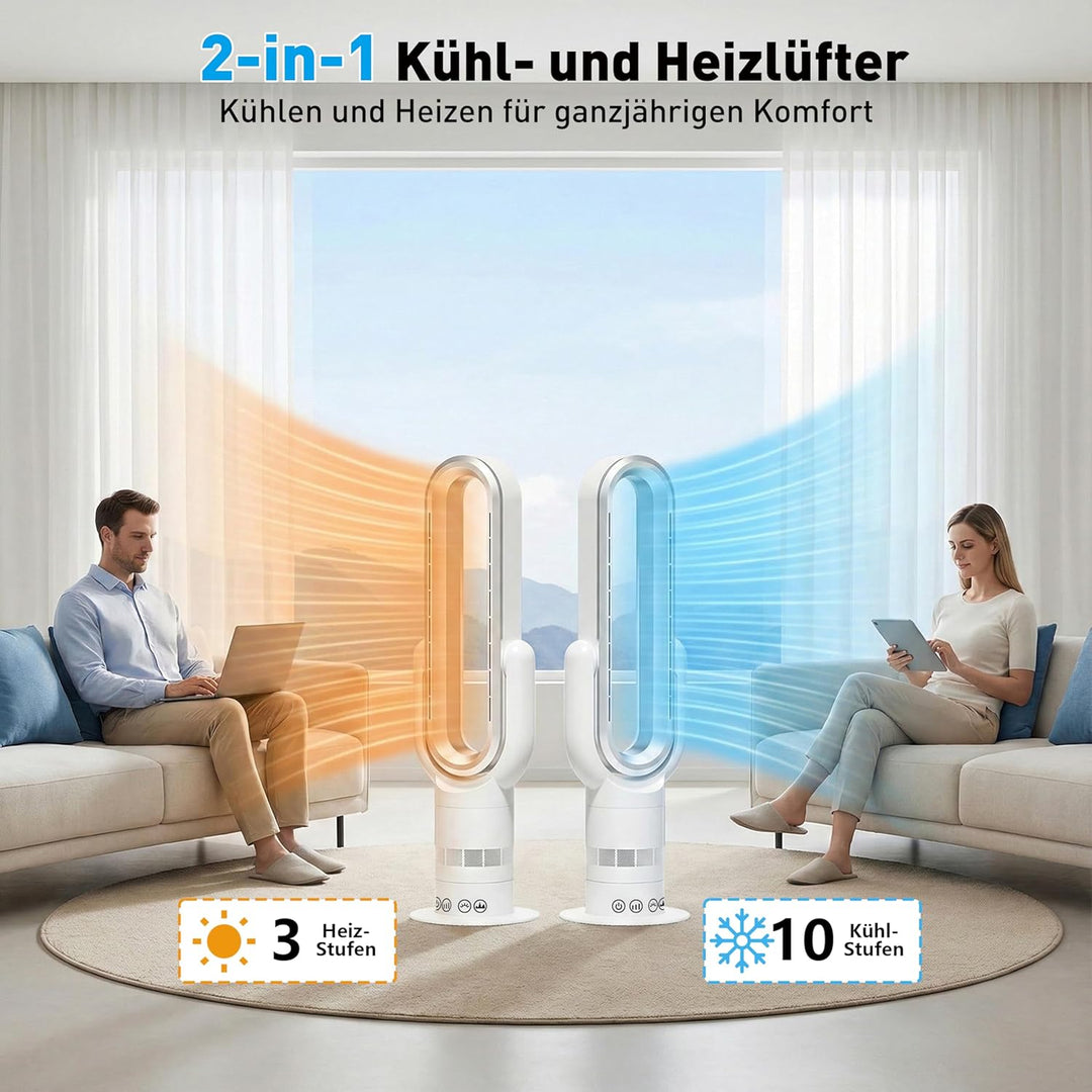QG830 Bladeless Turmventilator, 2-in-1 Heizgerät & Kühlventilator, 10 Kühl- & 3 Heizstufen, Fernbedi