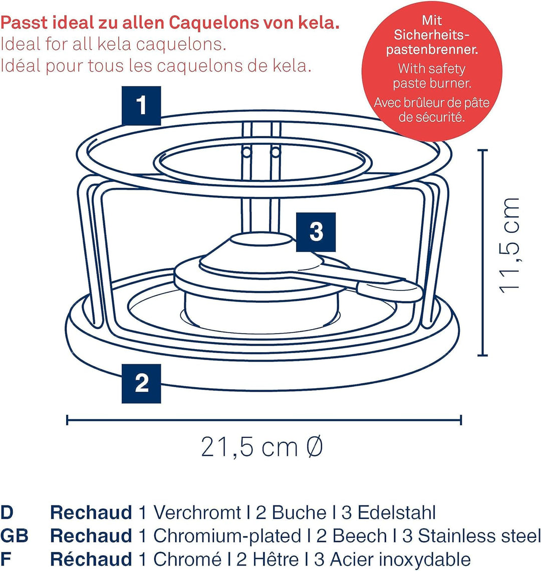 kela Käsefondue Rechaud mit Pastenbrenner NATURA, Metall Stövchen für Fondue verchromt, Brennpastenb