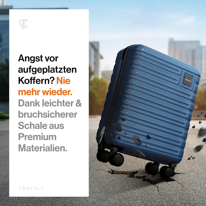 Travely Premium Handgepäck Koffer 55x40x20cm - passend für Ryanair, Lufthansa, Eurowings und co. I 3
