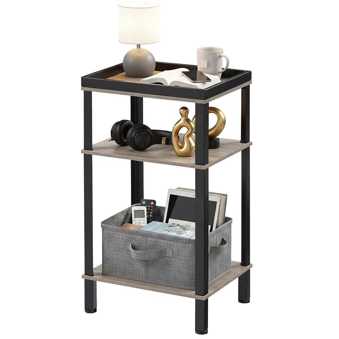 Beistelltisch Rechteckig Schmal, 3 Ebenen Nachttisch Industrial Design, Kleiner Couchtisch mit Table