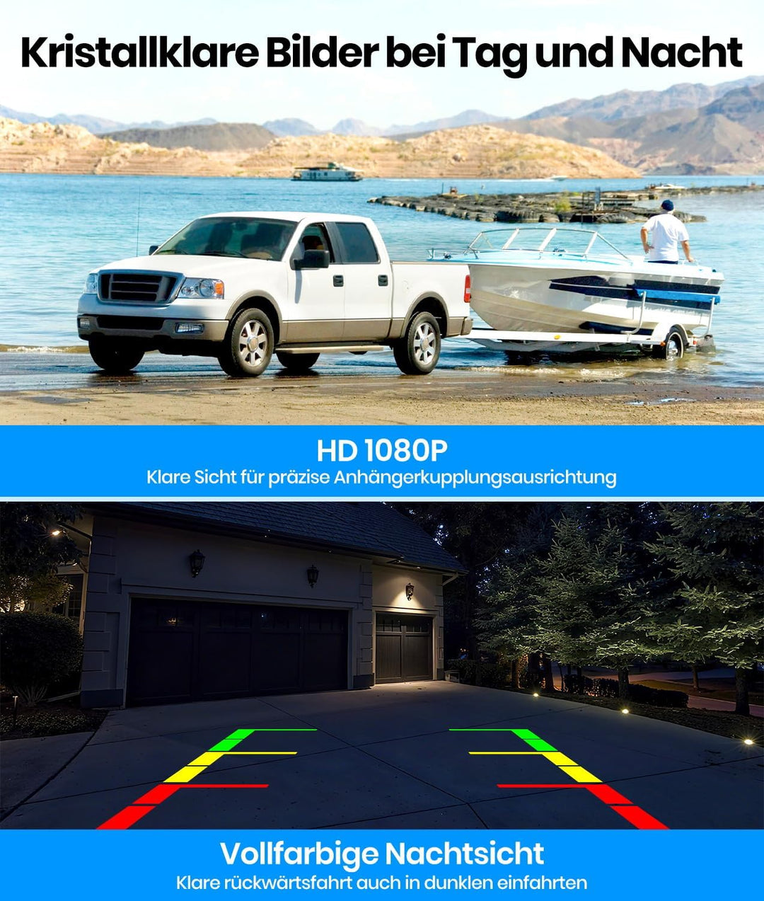 AUTO-VOX Solar Rückfahrkamera Kabellos: 7,2" HD Split-Screen, Dual-Antenne Signal-Upgrade, 3Mins Ins