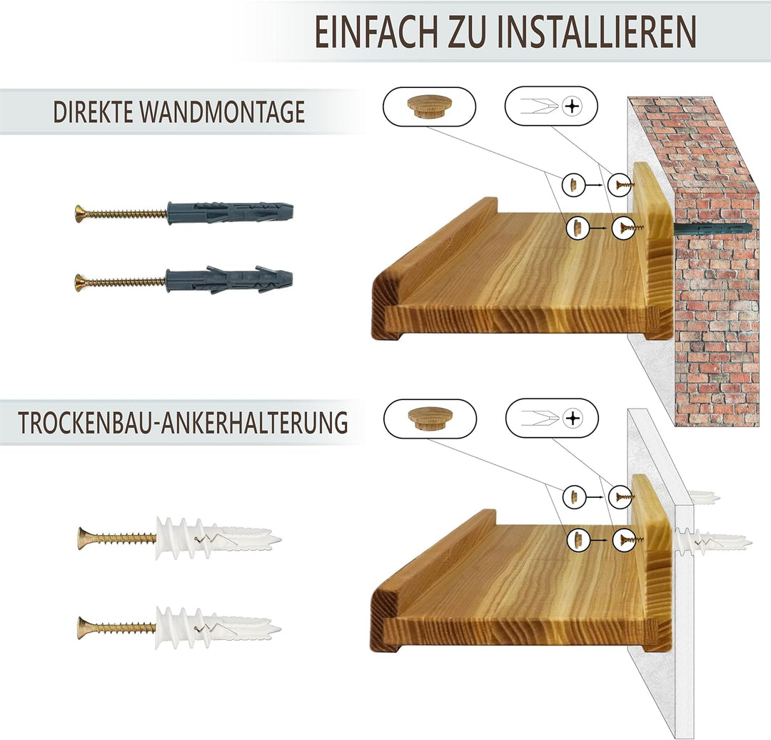 Handgearbeitet Wandregal Schwarz 30 cm, Regal Wand Holz 2er-Set, Hängeregal Wandhalterung Regalbrett