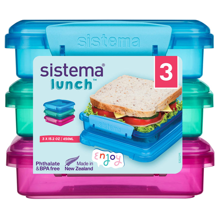 Sistema Brotdose Sandwichbox | 450 ml | stapelbare und luftdichte Lunchbox mit Deckel | Lunchbox Kin
