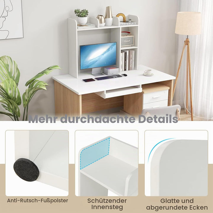 GIANTEX Schreibtisch Regal, Tischregal Kleines Regal mit 3 Ablagen &amp; 2 offenen Fächern, Schreibtisch