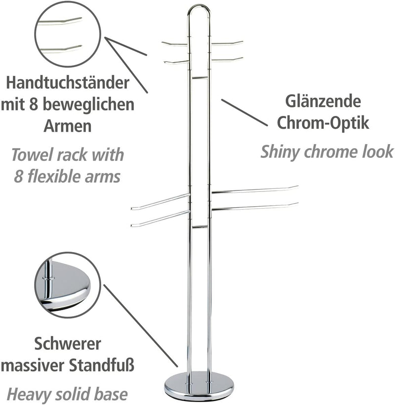WENKO Exclusiv Garderobenständer Palermo mit 8 Armen - Kleiderständer, Stahl, 55.5 x 168 x 28.5 cm,