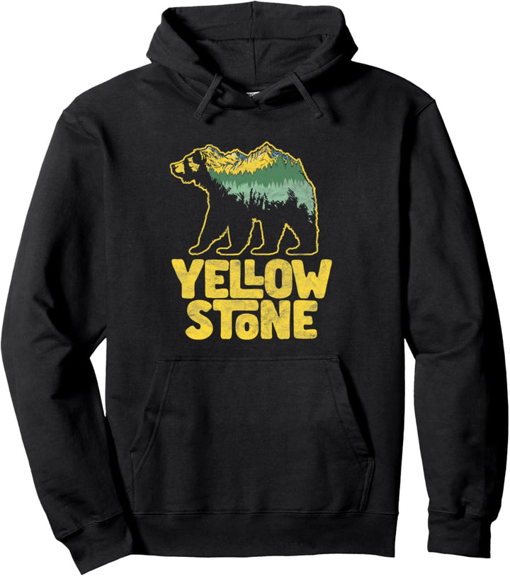 Yellowstone National Park Grizzly Illustration Graphic Pullover Hoodie