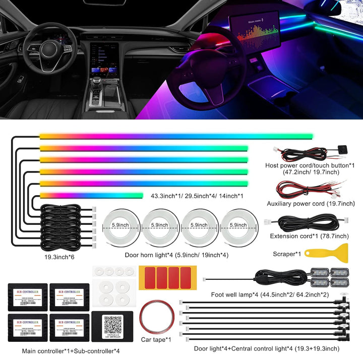 Dreamcolor Acrylic Interior Car LED Strip Light with Wireless APP, RGB 22 in 1 with 175 inches 593 L