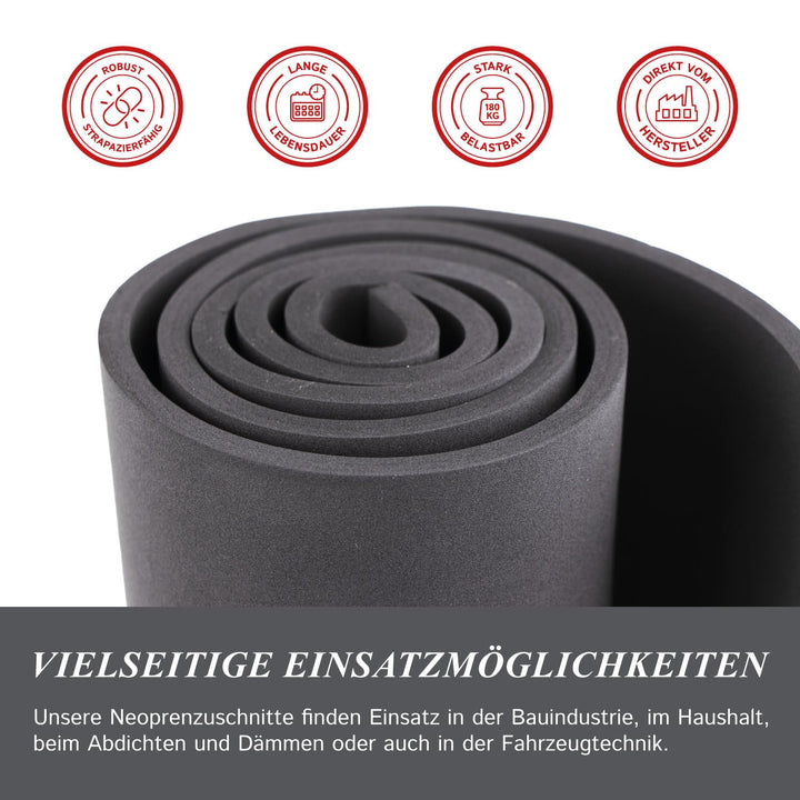 Neopren Zuschnitt zum Abdichten & Dämmen, 30 cm lang, 137 cm breit, 9,5mm dick, Neopren Stoff wasser