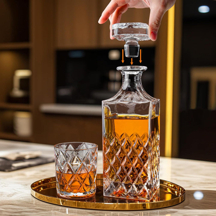 Lighten Life Whisky Karaffe und Gläser Set,Bleifrei Whiskey Karaffe Set,849 ml Kristall-Whisky-Dekan