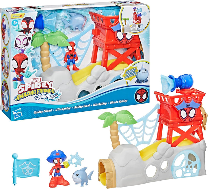 Marvel Spidey und Seine Super-Freunde – Water-Webs Spidey Insel Spielset mit Falltür, Rutsche, Netzk