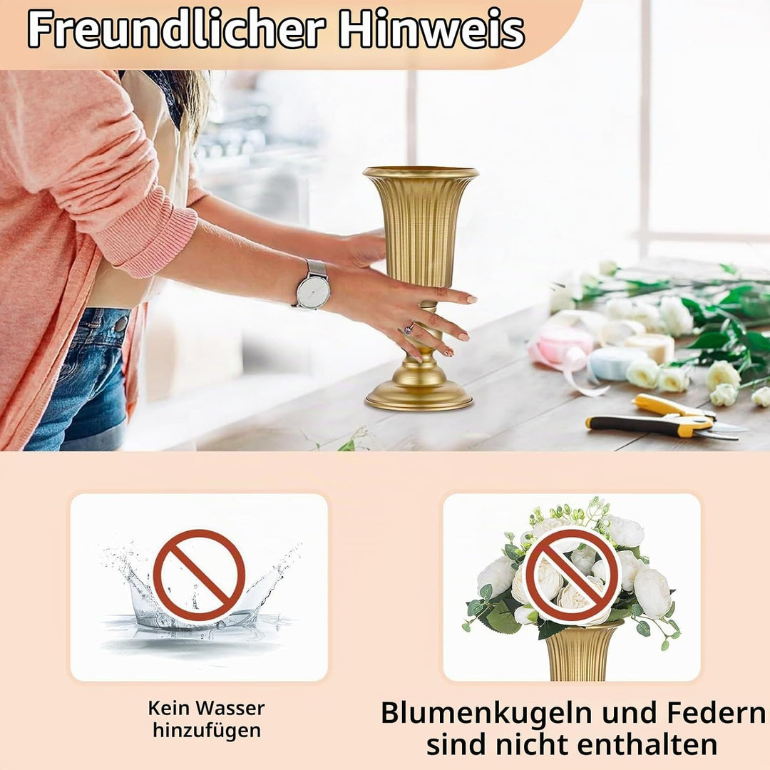 NUPTIO 2 Stück Geblühte Metall Trompetenvase Elegante Vase mit Mittelstücken für Hochzeitsfeiern, 23