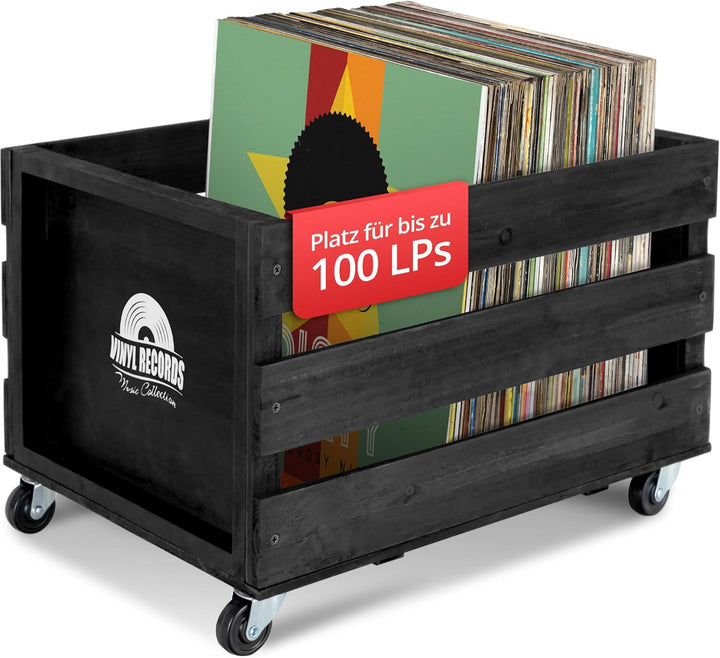 Stagecaptain SPK-100 BK Schallplattenkiste “Emil” - Aufbewahrungsbox für bis zu 100 LPs - aus Vollho