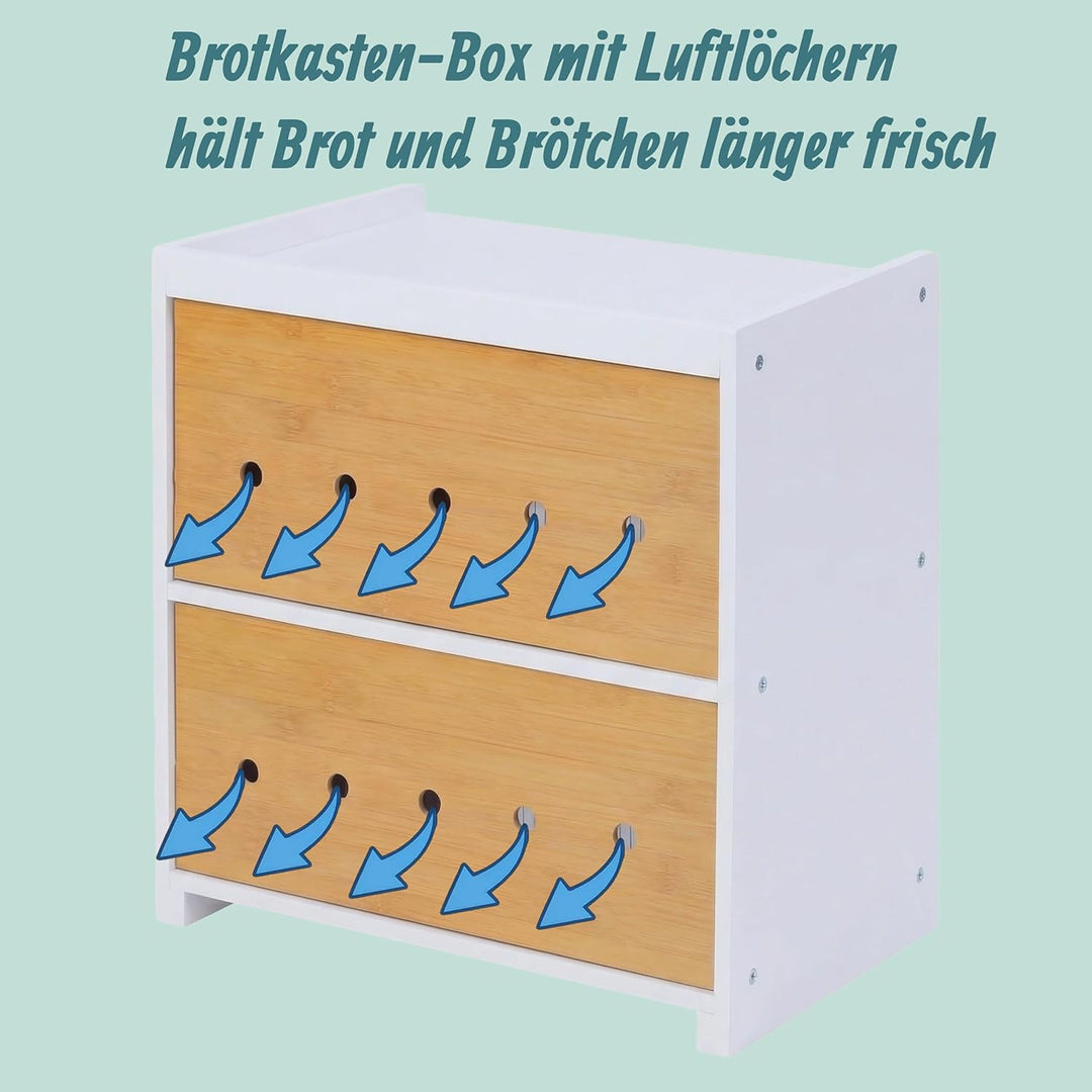 Relaxdays Brotkasten Bambus, 2 Etagen, Brotlade mit Sichtfenstern, Klapptüren, HBT: 34 x 36,5 x 24 c