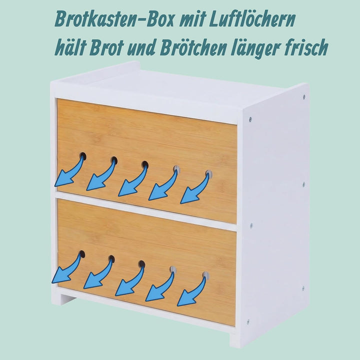 Relaxdays Brotkasten Bambus, 2 Etagen, Brotlade mit Sichtfenstern, Klapptüren, HBT: 34 x 36,5 x 24 c