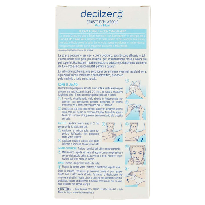 Depilzero Epilierstreifen Gesicht und Bikini 20 Streifen + 4 Tücher